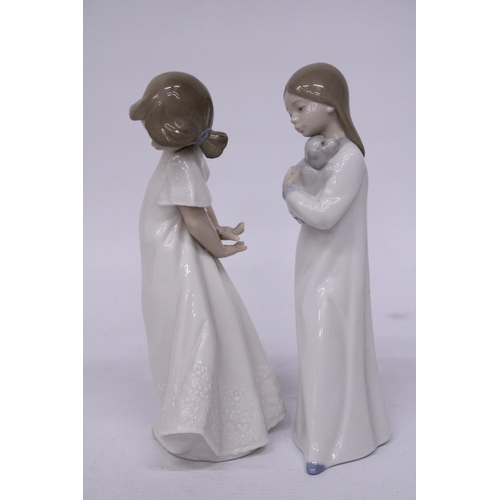 839 - TWO NAO FIGURINES - GIRL WITH A PUPPY AND SO SHY