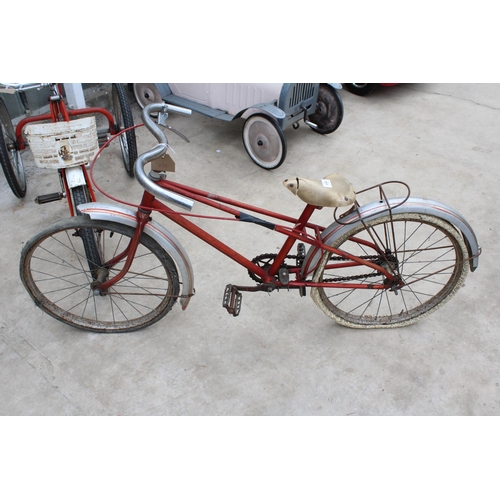 1511 - A CHILD'S VINTAGE TRICYCLE WITH FRONT BASKET AND A CHILD'S VINTAGE BICYCLE