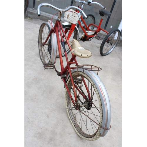 1511 - A CHILD'S VINTAGE TRICYCLE WITH FRONT BASKET AND A CHILD'S VINTAGE BICYCLE