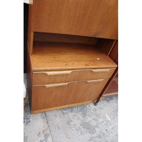 2816 - A RETRO TEAK BUREAU BOOKCASE, 30.5