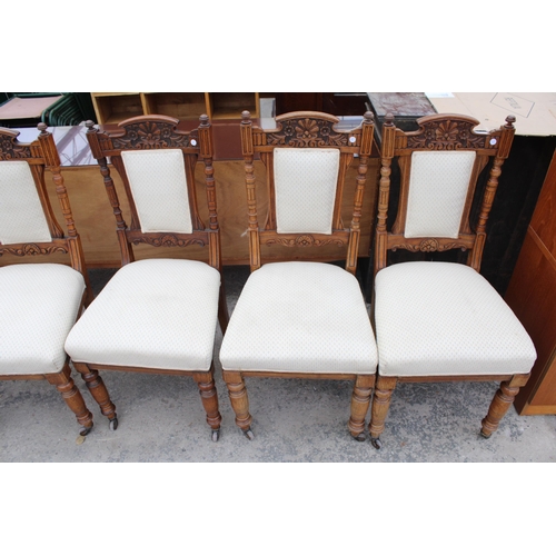 2817 - A SET OF SIX VICTORIAN CARVED OAK DINING CHAIRS WITH UPHOLSTERED SEATS AND BACKS