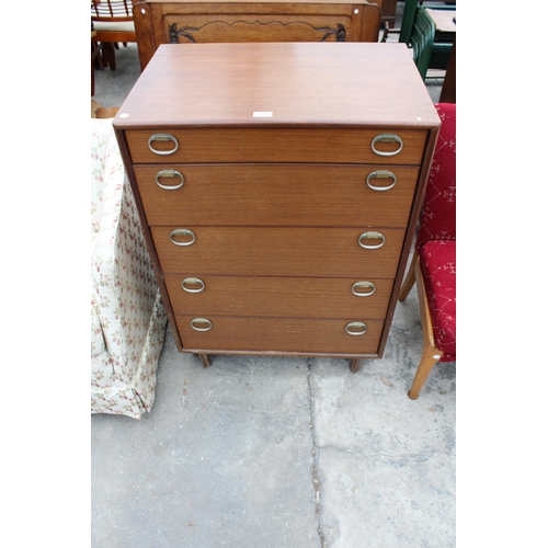 2819 - A RETRO TEAK MEREDEW CHEST OF FIVE DRAWERS, 27