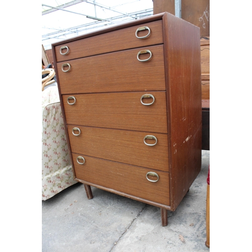 2819 - A RETRO TEAK MEREDEW CHEST OF FIVE DRAWERS, 27