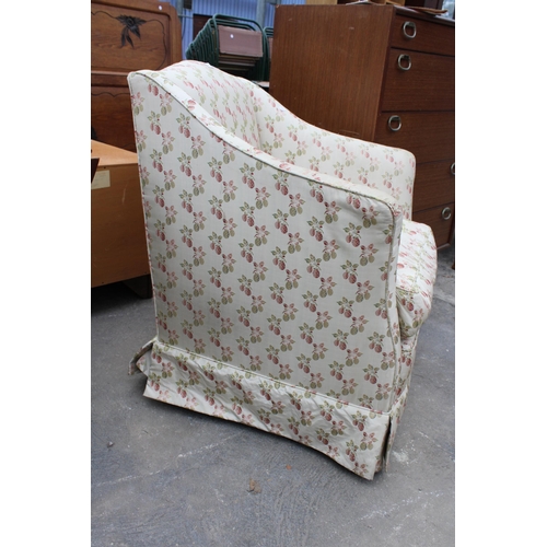 2820 - AN UPHOLSTERED BEDROOM CHAIR WITH FLORAL DECORATION