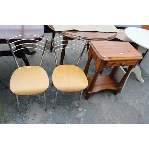 2941 - A PINE SIDE TABLE WITH DRAWER AND A PAIR OF ITALIAN BENTWOOD AND POLISHED CHROME DINING CHAIRS