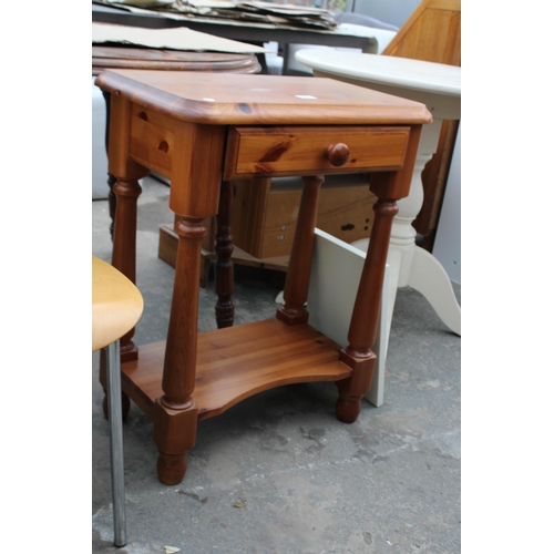 2941 - A PINE SIDE TABLE WITH DRAWER AND A PAIR OF ITALIAN BENTWOOD AND POLISHED CHROME DINING CHAIRS