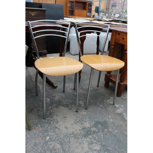 2941 - A PINE SIDE TABLE WITH DRAWER AND A PAIR OF ITALIAN BENTWOOD AND POLISHED CHROME DINING CHAIRS