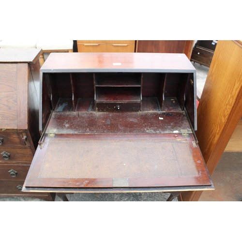 2945 - A MID 20TH CENTURY MAHOGANY BUREAU ON CABRIOLE LEGS WITH BALL AND CLAW FEET, 29.5