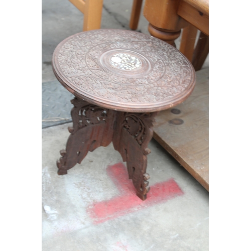 2949 - A PINE LAMP TABLE AND CARVED HARDWOOD INDIAN TABLE 12