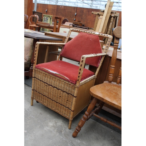 2951 - A RATTAN ARMCHAIR WITH STORAGE SEAT