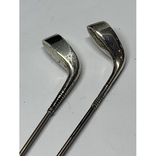 620 - TWO HALLMARKED SILVER GOLF CLUB STYLE HAT PINS ONE MARKED CHESTER THE OTHER INDISTINCT