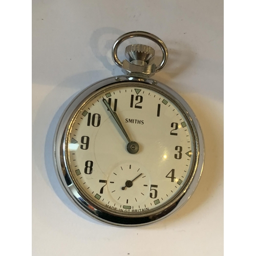 655 - TWO POCKET WATCHES TO INCLUDE A SMITHS WITH WHITE ENAMEL FACE AND SUB DIAL AND A GOLD PLATED LIMIT N... 