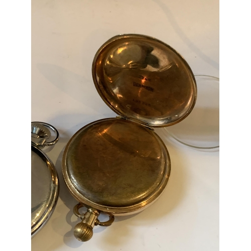 655 - TWO POCKET WATCHES TO INCLUDE A SMITHS WITH WHITE ENAMEL FACE AND SUB DIAL AND A GOLD PLATED LIMIT N... 