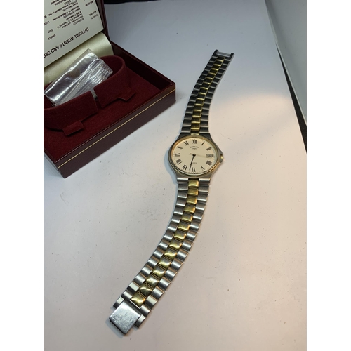 688 - A ROTARY WRISTWATCH WITH TWO TONE STAINLESS STEEL STRAP, PAPERWORK, EXTRA LINKS IN ORIGINAL PRESENTA... 