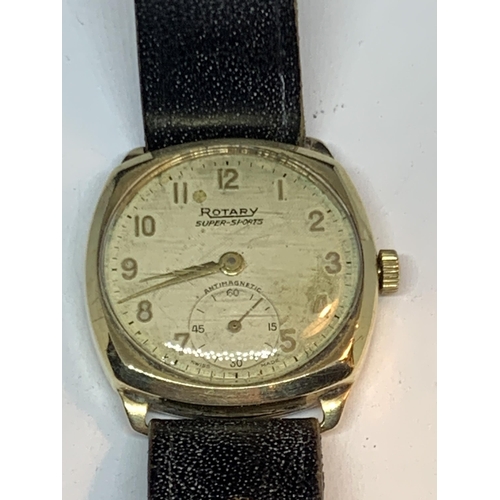 689 - A VINTAGE 9 CARAT GOLD A L DENNISON ROTARY SUPER SPORTS ANTIMAGNETIC AUTOMATIC WRISTWATCH WITH SUBDI... 