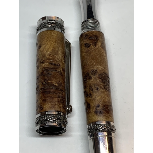 716 - A HANDMADE BURR WALNUT FOUNTAIN PEN