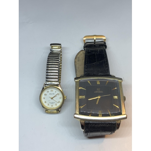 721 - TWO WRIST WATCHES TO INCLUDE AN NY LONDON AND AN AVIA