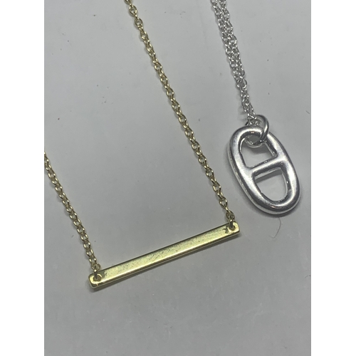 733 - FOUR MARKED SILVER NECKLACES TO INCLUDE A GOLD PLATED AND A ROSE GOLD PLATED