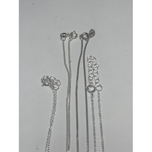 734 - FOUR MARKED SILVER NECKLACES WITH PENDANTS