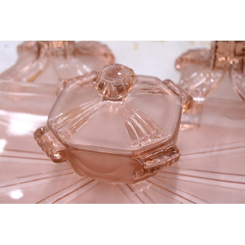 203 - A VINTAGE 50'S RETRO PINK GLASS DRESSING TABLE SET