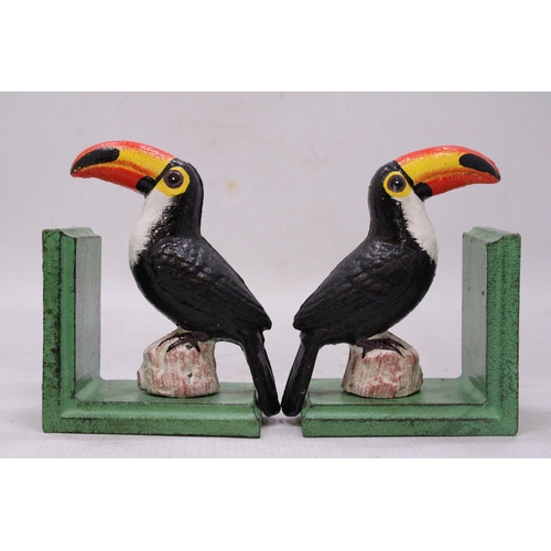 215 - A PAIR OF CAST TOUCANS BOOK-ENDS, HEIGHT 15CM