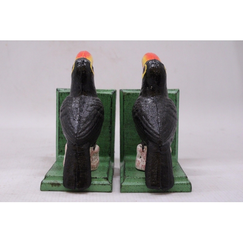 215 - A PAIR OF CAST TOUCANS BOOK-ENDS, HEIGHT 15CM