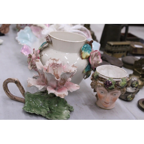 232 - A QUANTITY OF VINTAGE CERAMICS TO INCLUDE A PAIR OF NIPPON MORIAGE JUGS - 1 A/F, A DERBY PORCELAIN Y... 