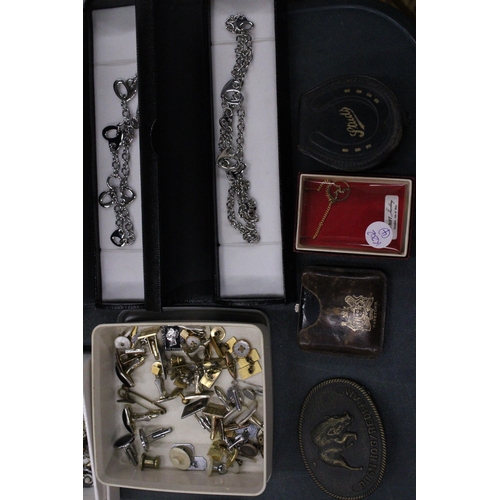 271 - A LARGE QUANTITY OF LOOSE AND BOXED COSTUME JEWELLERY TO INCLUDE NECKLACES, CUFFLINKS, EARRINGS, RIN... 