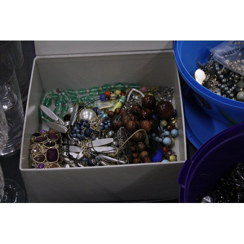 271 - A LARGE QUANTITY OF LOOSE AND BOXED COSTUME JEWELLERY TO INCLUDE NECKLACES, CUFFLINKS, EARRINGS, RIN... 