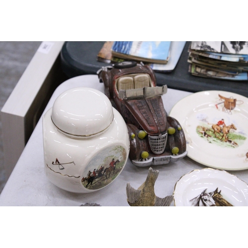 293 - AN ASSORTMENT TO INCLUDE DUCHESS PIN TRAYS, RESIN ANIMALS, MODEL CAR, ETC.,