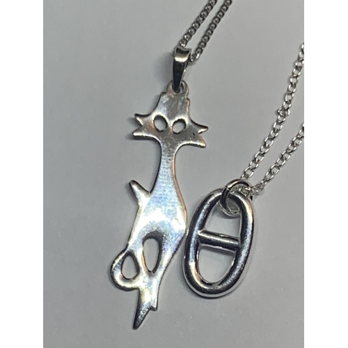 551 - FOUR MARKED SILVER NECKLACES WITH PENDANTS TO INCLUDE A ROSE GOLD PLATED