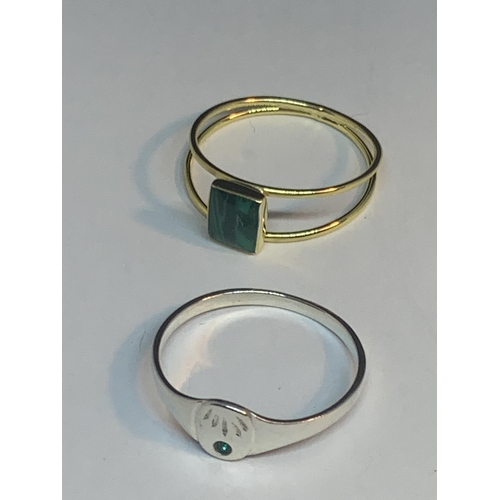 566 - FOUR MARKED SILVER RINGS TO INCLUDE A GOLD PLATED