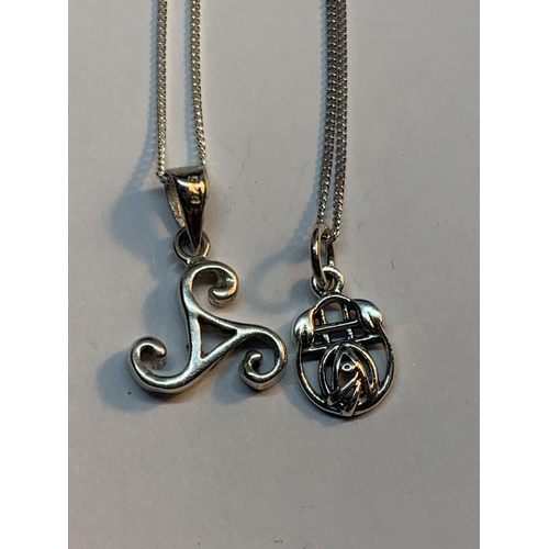 676 - FOUR MARKED SILVER NECKLACES WITH PENDANTS TO INCLUDE A GOLD PLATED