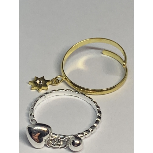 681 - FOUR MARKED SILVER RINGS TO INCLUDE A GOLD PLATED