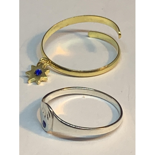 685 - FOUR MARKED SILVER RINGS TO INCLUDE TWO GOLD PLATED