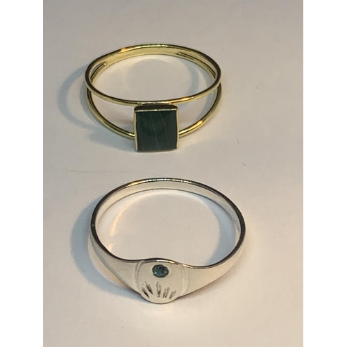 614 - FOUR MARKED SILVER RINGS TO INCLUDE A GOLD PLATED