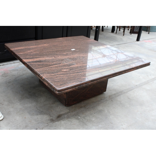 3050 - A MARBLE COFFEE TABLE ON CASTORS, 40