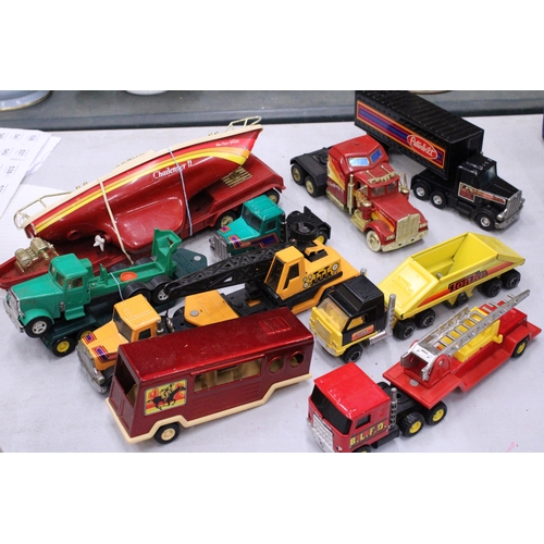 369 - SEVEN TIN PLATE TONKA AND BUDDY L AMERICAN TRUCKS