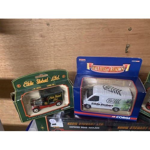 517 - SIX CORGI VEHICLES TO INCLUDE FIVE EDDIE STOBART - A VOLVO SHORT WHEELBASE LORRY WITH CLOSE COUPLE T... 