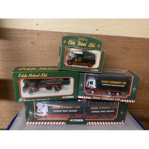 517 - SIX CORGI VEHICLES TO INCLUDE FIVE EDDIE STOBART - A VOLVO SHORT WHEELBASE LORRY WITH CLOSE COUPLE T... 