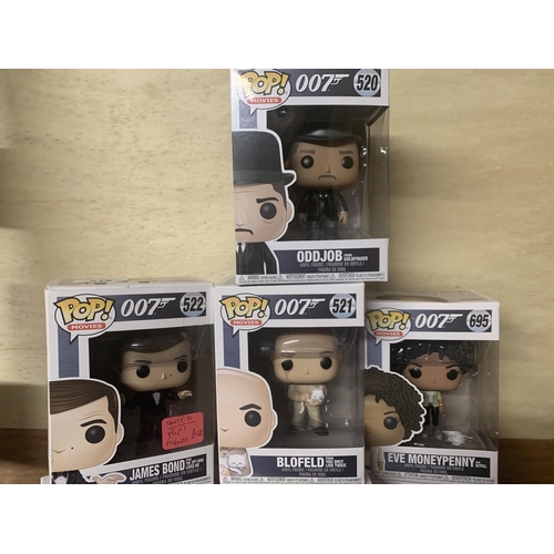 518 - NINE JAMES BOND 'FUNKO' POP FIGURES TO INCLUDE JAMES BOND WITH ASTON MARTIN DB5 PLUS TWO PAPERBACK J... 