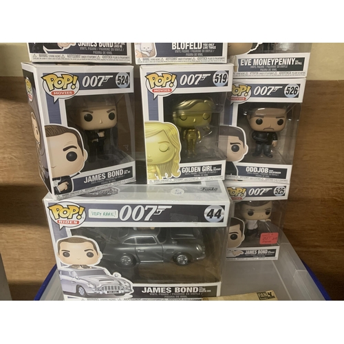 518 - NINE JAMES BOND 'FUNKO' POP FIGURES TO INCLUDE JAMES BOND WITH ASTON MARTIN DB5 PLUS TWO PAPERBACK J... 