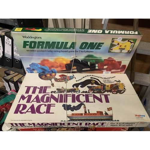 530 - SIX BOARD GAMES TO INCLUDE CAMPAIGN, FORMULA ONE, ETC