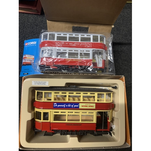 549 - TWO CORGI LONDON TRANSPORT FULLY CLOSED TRAMS - BOTH NEW IN BOXES