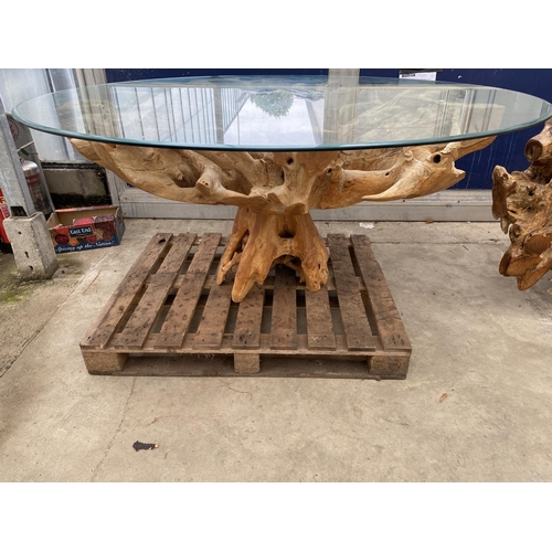 3052 - A TEAK ROOT DINING TABLE WITH 71