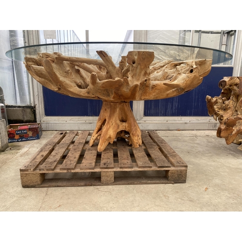 3052 - A TEAK ROOT DINING TABLE WITH 71