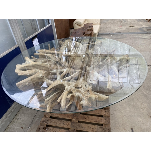 3052 - A TEAK ROOT DINING TABLE WITH 71