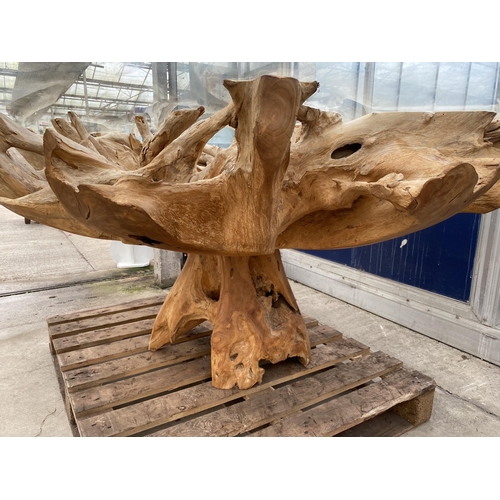 3052 - A TEAK ROOT DINING TABLE WITH 71