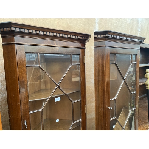 3076 - TWO MAHOGANY CORNER CUPBOARDS