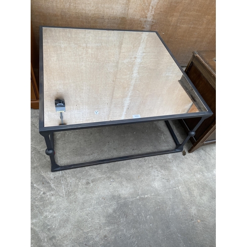 3080 - A METAL FRAMED COFFEE TABLE WITH MIRRORED TOP, 35.5